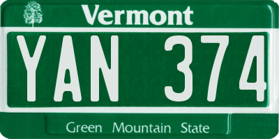 VT license plate YAN374