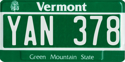VT license plate YAN378