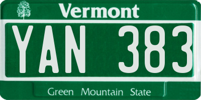 VT license plate YAN383