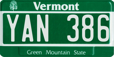 VT license plate YAN386