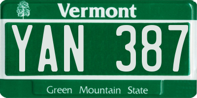 VT license plate YAN387