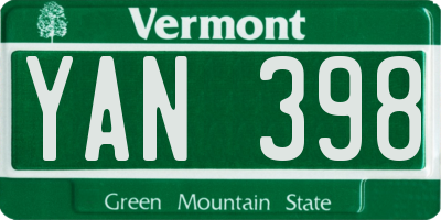 VT license plate YAN398
