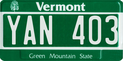 VT license plate YAN403