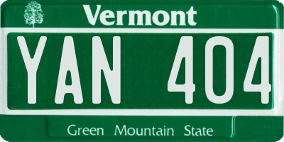 VT license plate YAN404