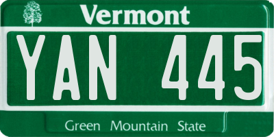 VT license plate YAN445