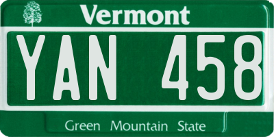 VT license plate YAN458
