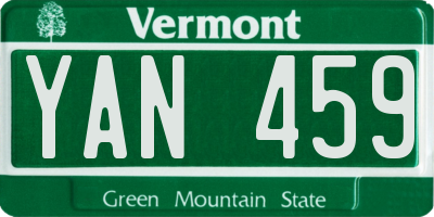 VT license plate YAN459