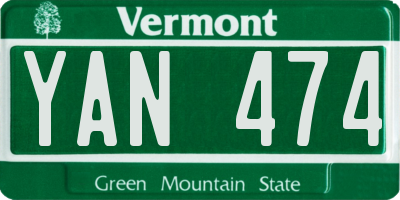 VT license plate YAN474