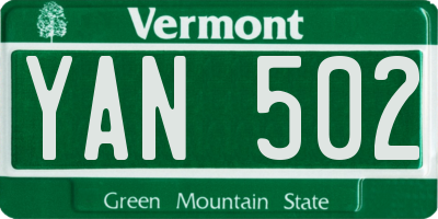 VT license plate YAN502