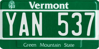 VT license plate YAN537