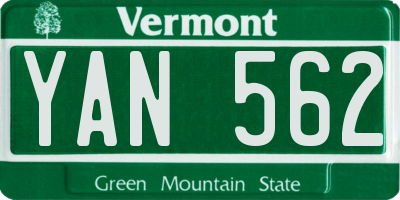 VT license plate YAN562