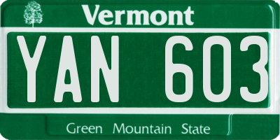 VT license plate YAN603