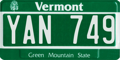 VT license plate YAN749