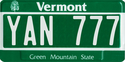 VT license plate YAN777