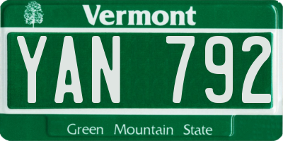 VT license plate YAN792