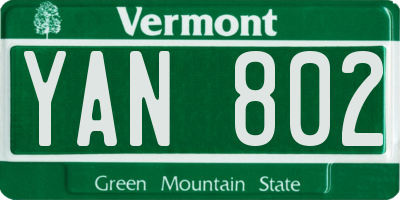 VT license plate YAN802