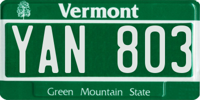 VT license plate YAN803