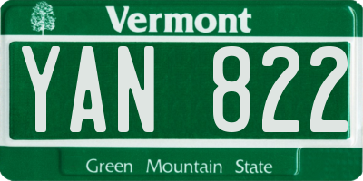 VT license plate YAN822