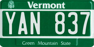 VT license plate YAN837