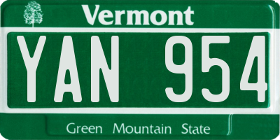 VT license plate YAN954