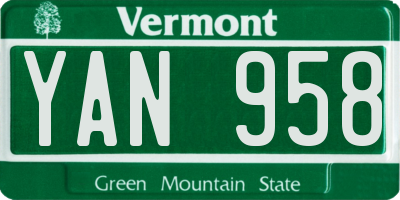VT license plate YAN958