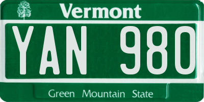 VT license plate YAN980