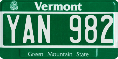 VT license plate YAN982