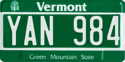VT license plate YAN984