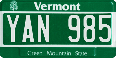 VT license plate YAN985