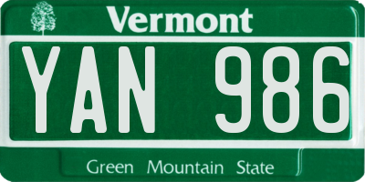 VT license plate YAN986