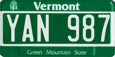 VT license plate YAN987