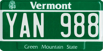 VT license plate YAN988