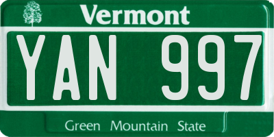VT license plate YAN997