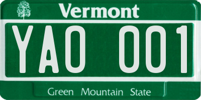 VT license plate YAO001