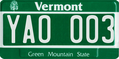 VT license plate YAO003