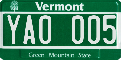 VT license plate YAO005