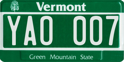 VT license plate YAO007