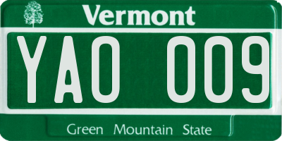 VT license plate YAO009