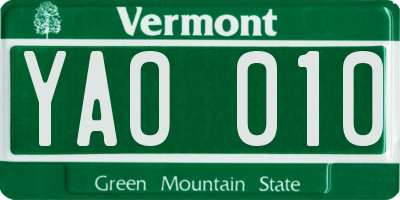 VT license plate YAO010