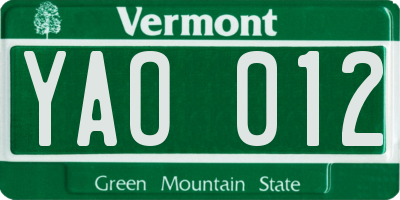 VT license plate YAO012