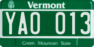 VT license plate YAO013