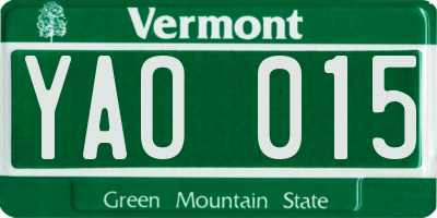 VT license plate YAO015