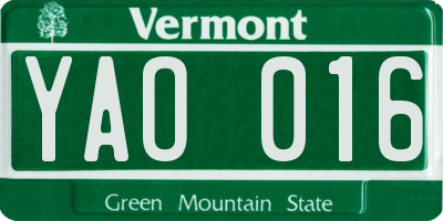 VT license plate YAO016