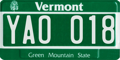 VT license plate YAO018