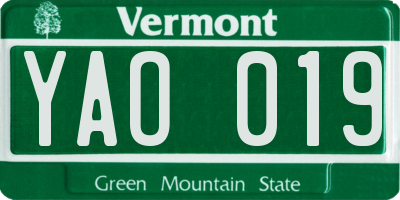 VT license plate YAO019