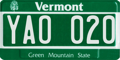 VT license plate YAO020
