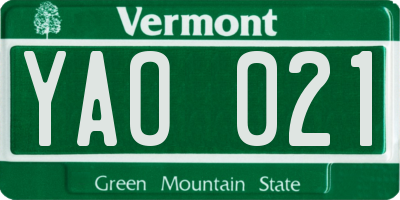 VT license plate YAO021