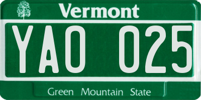 VT license plate YAO025