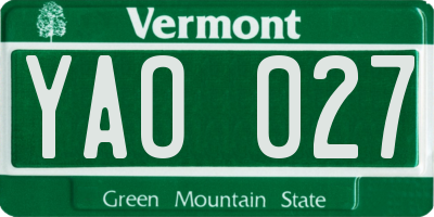 VT license plate YAO027