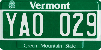 VT license plate YAO029